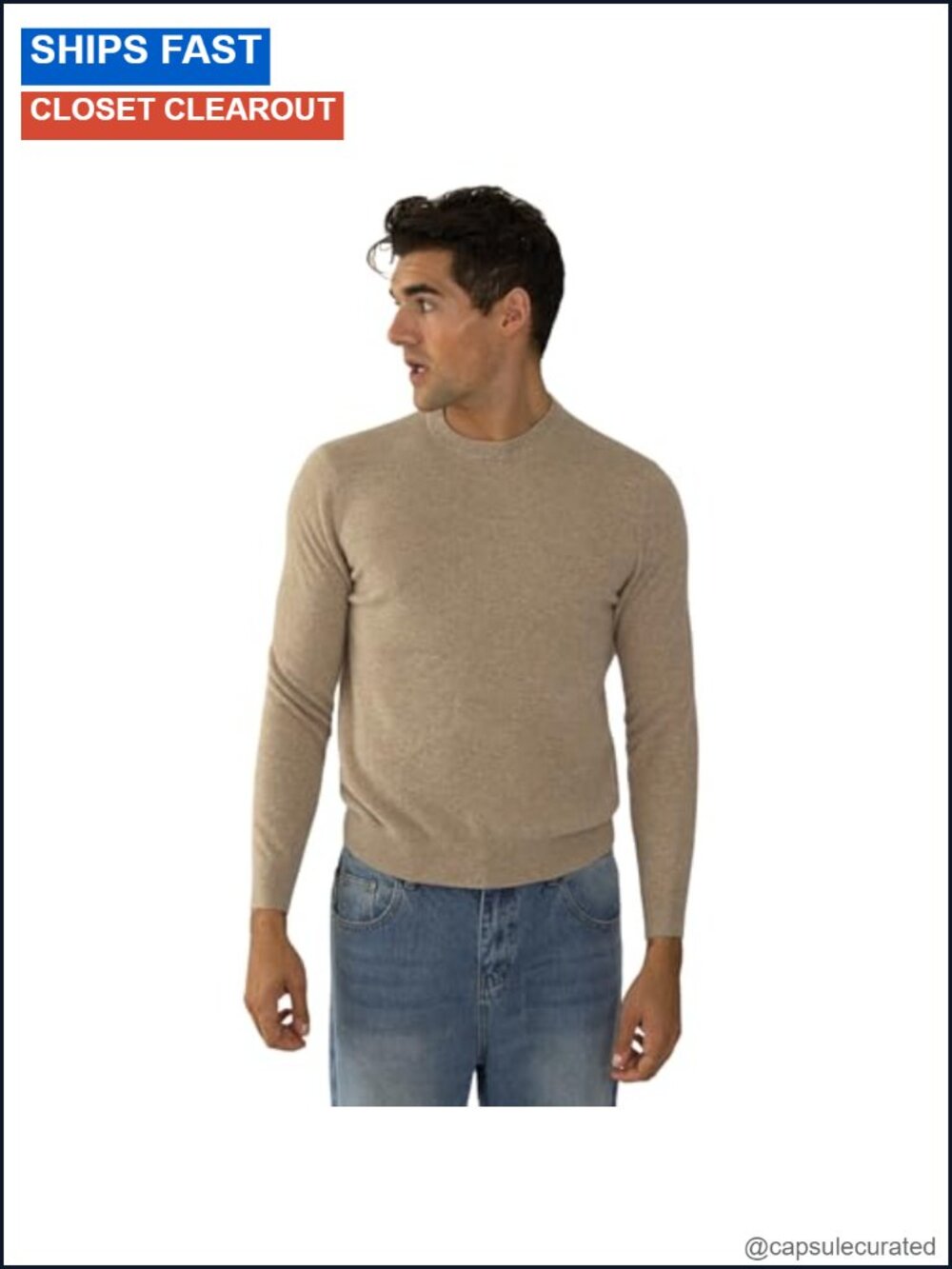 100% Pure Cashmere Men's Crewneck Pullover Sweater Classic Fit